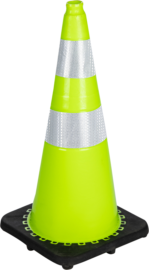 TRAFFIC CONE SOFT PVC LIME WITH BLACK RUBBER BASE