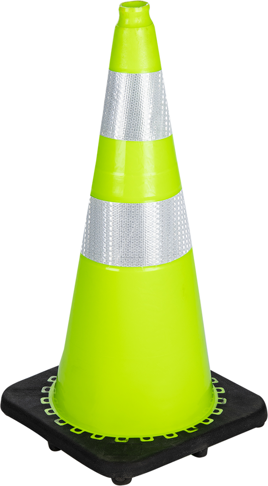 TRAFFIC CONE SOFT PVC LIME WITH BLACK RUBBER BASE