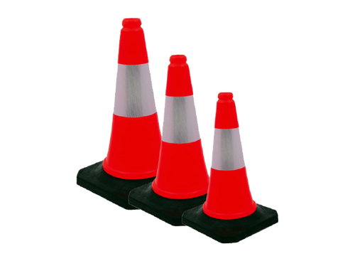 RED TRAFFIC CONE WITH BLACK RUBBER BASE
